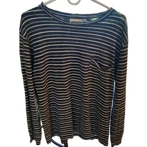 Jungmaven Navy Blue and White Horizontal Striped Shirt - Size Large